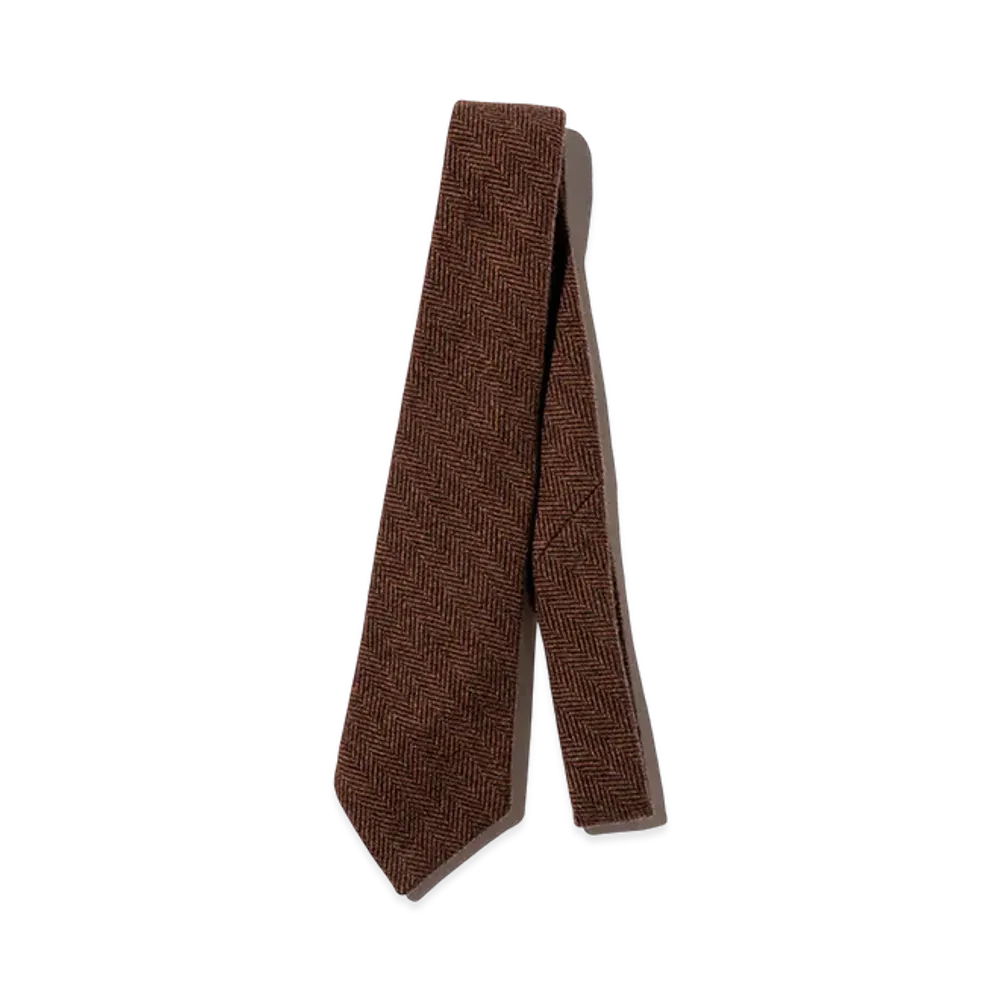 Unlikely Tie Wool Tweed "Brown Herringbone"