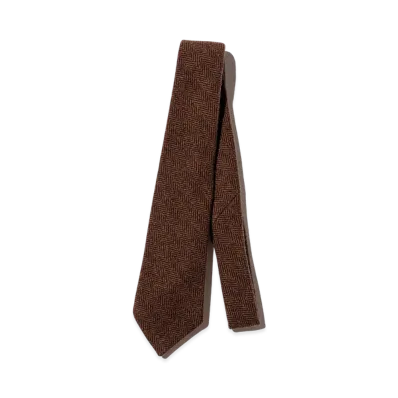 Unlikely Tie Wool Tweed "Brown Herringbone"