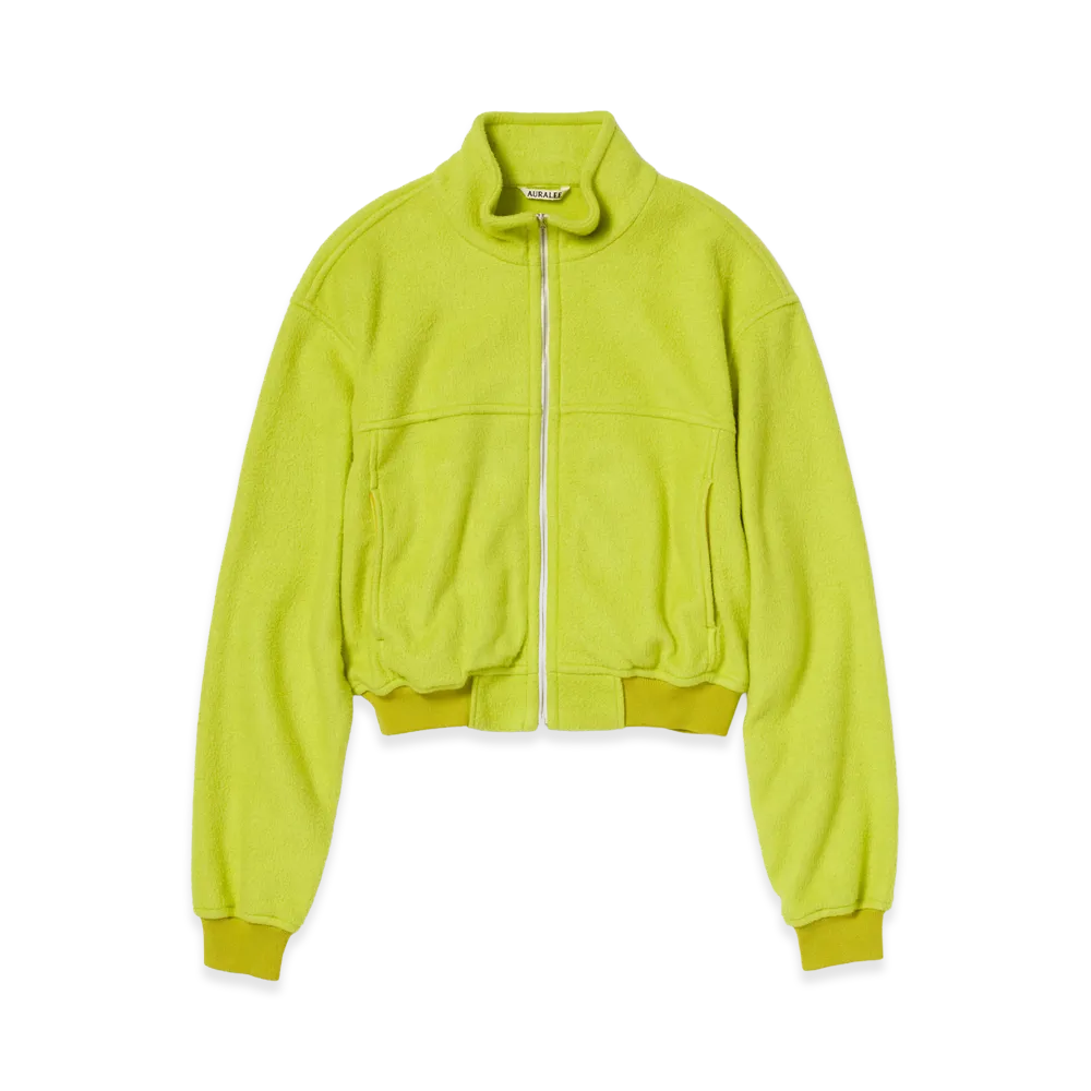 AURALEE Women's Pure Silk Comfort Fleece Zip Blouson "Lime Yellow"