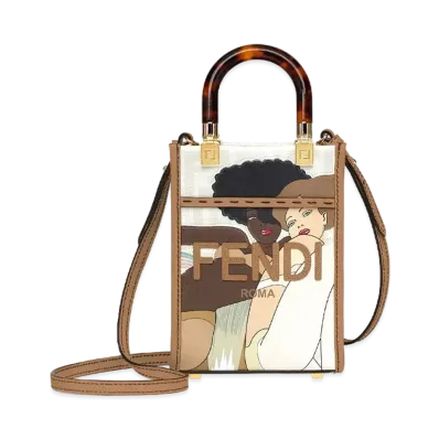 FENDI Sunshine Shopper Small FF Print Fabric Mini Bag "White"