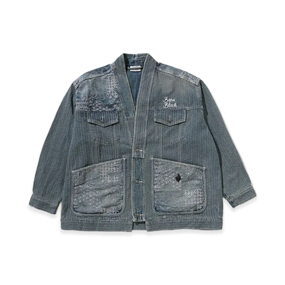 A BATHING APE Patchwork Kimono "Light Indigo"