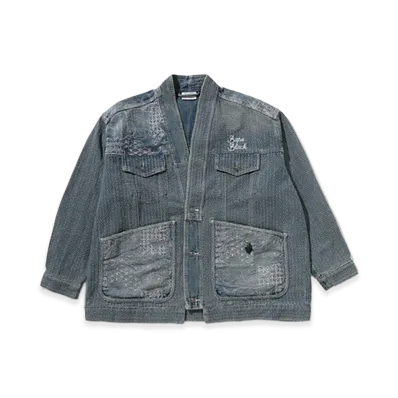 A BATHING APE Patchwork Kimono "Light Indigo"