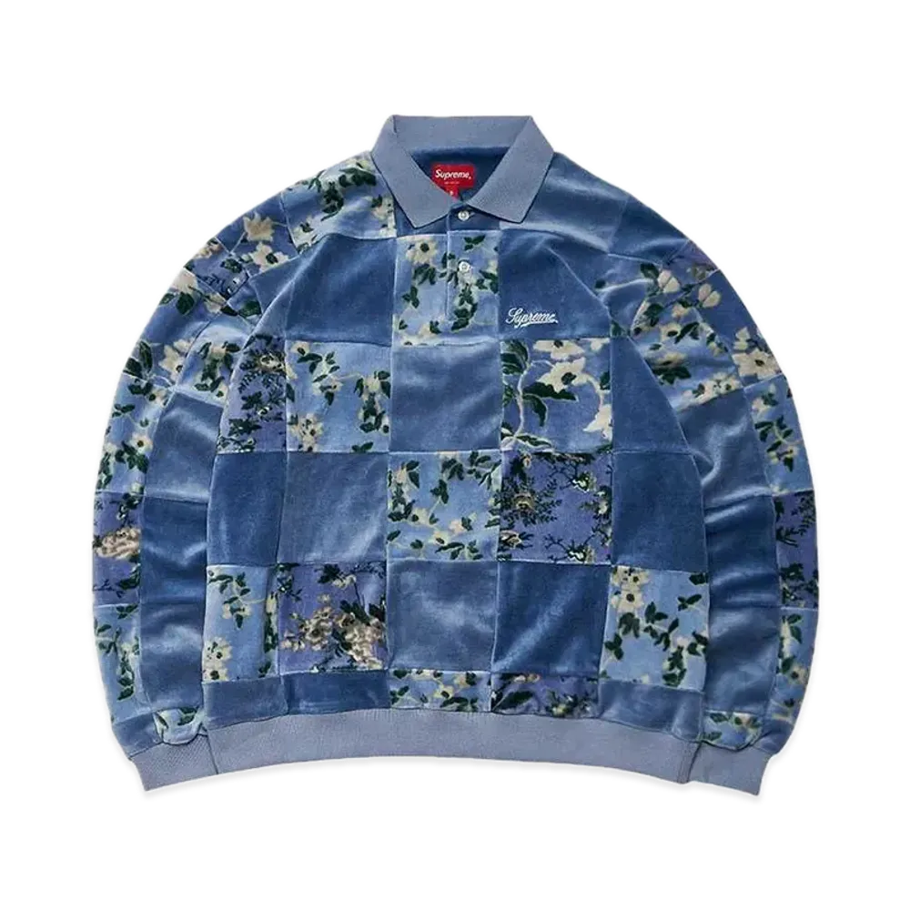 Supreme Floral Patchwork Velour L/S Polo "Slate"