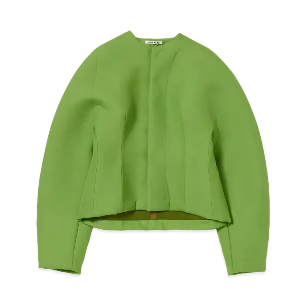 AURALEE Sponge Tropical Wool No Collar Blouson "Green"