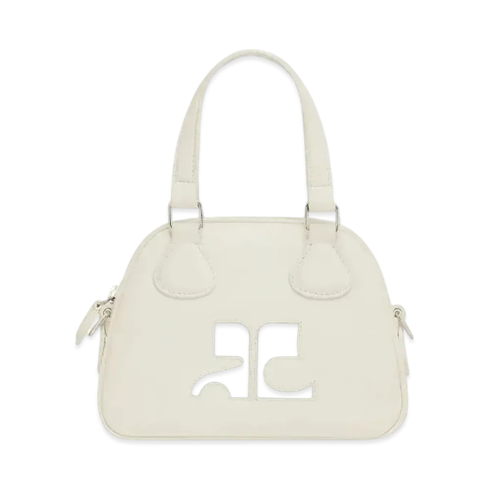 Courreges Reedition Mini Leather Bowling Bag "Mastic Grey"