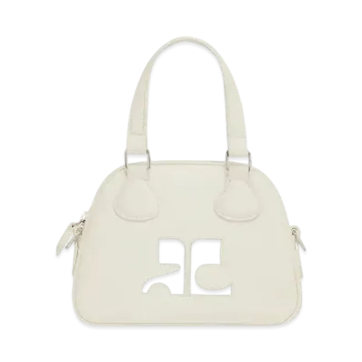 Courreges Reedition Mini Leather Bowling Bag "Mastic Grey"