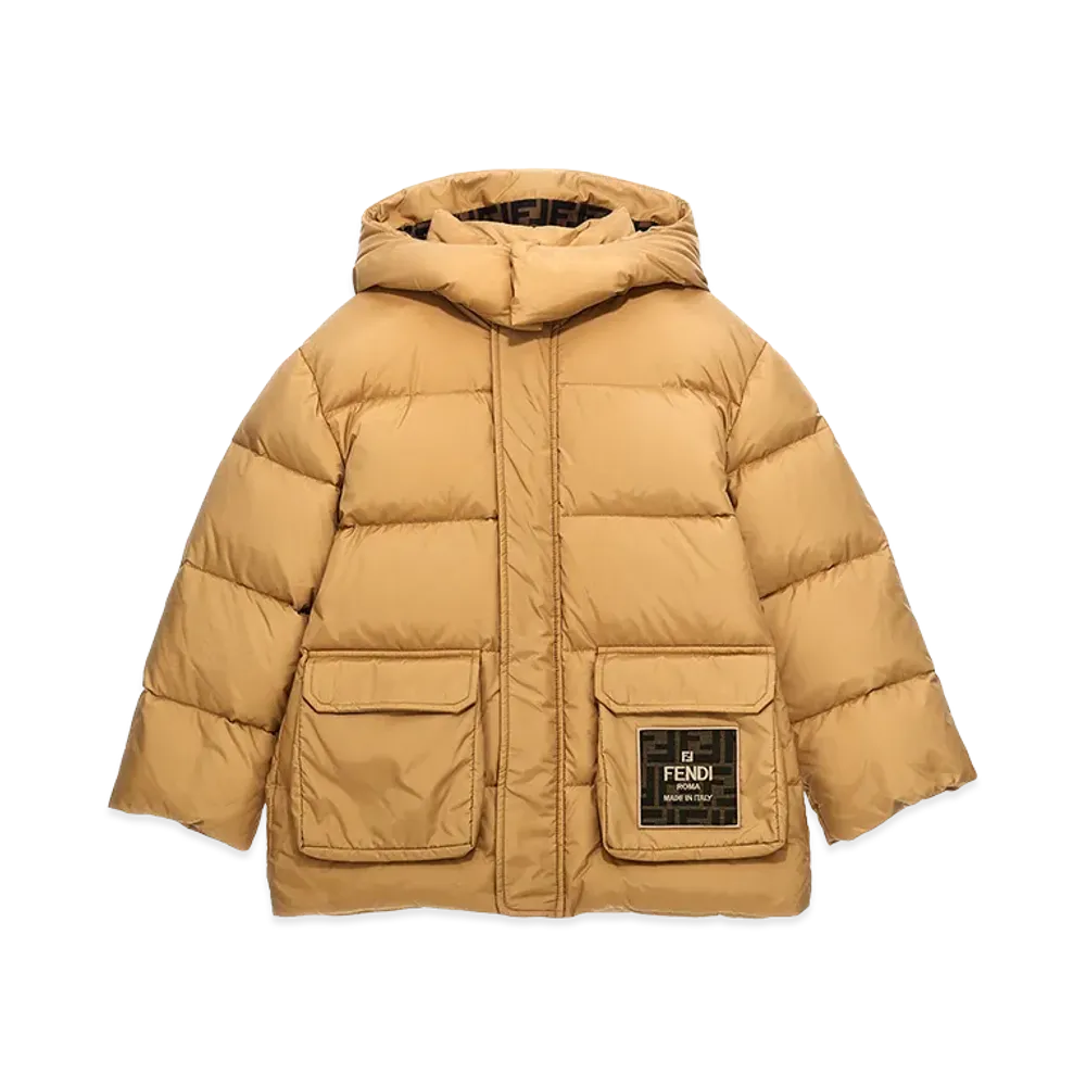 FENDI Kids Down Jacket With Patch Logo "Beige"