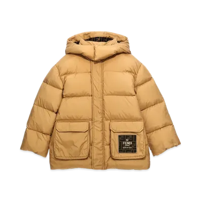 FENDI Kids Down Jacket With Patch Logo "Beige"