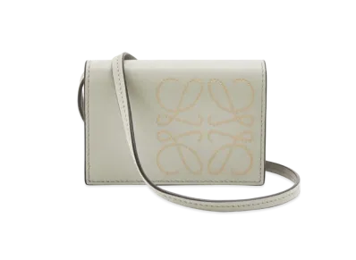 LOEWE Brand Cardholder In Classic Calfskin "Light Green / Dark Gold"