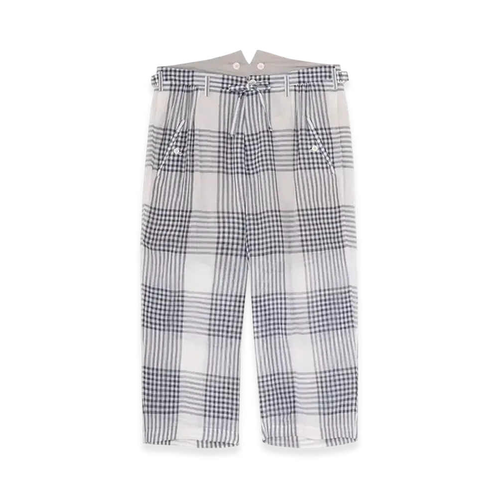 Yohji Yamamoto POUR HOMME Piece Unique/Aoyama Hand-Woven Cardigan Plaid Suspenders Pants "White"