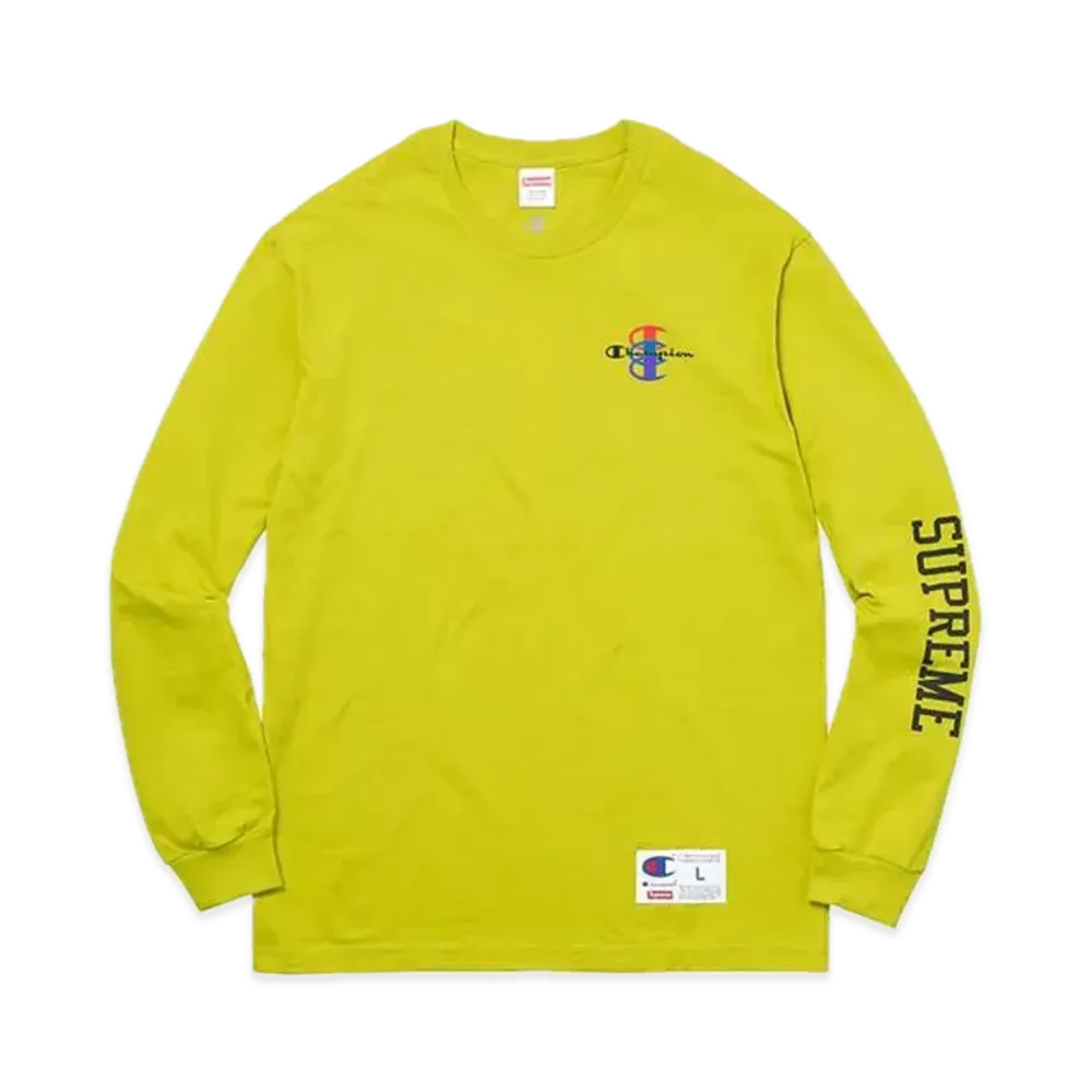 Supreme x Champion Stacked C L/S Tee "Bright Green"