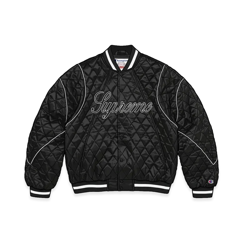 Supreme x Champion Quilted Satin Varsity Jacket "Black"