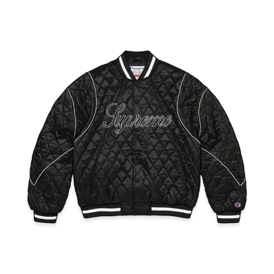 Supreme x Champion Quilted Satin Varsity Jacket "Black"