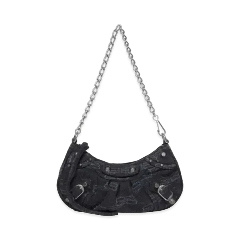 BALENCIAGA Le Cagole BB Monogram Denim Mini Chain Handbag "Black"
