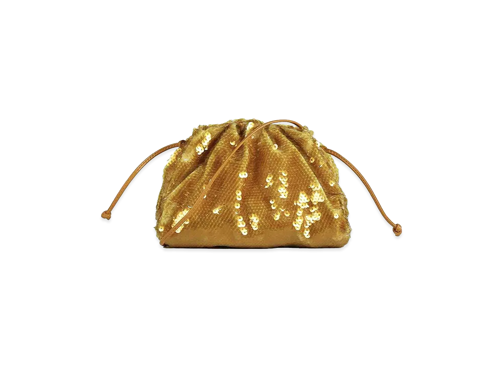 Bottega Veneta Women's Ochre Sequins Mini Pouch Clutch "Honey Gold"