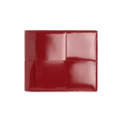Bottega Veneta Casette Maxi Intrecciato Calfskin Bi-fold Wallet "Dark Red"