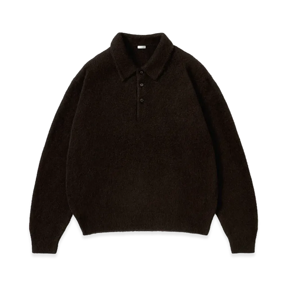 A.PRESSE Brushed Cashmere Middle Gauge Polo Collar Sweater "Brown"