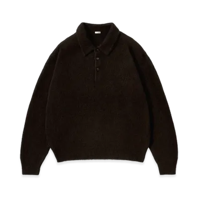 A.PRESSE Brushed Cashmere Middle Gauge Polo Collar Sweater "Brown"