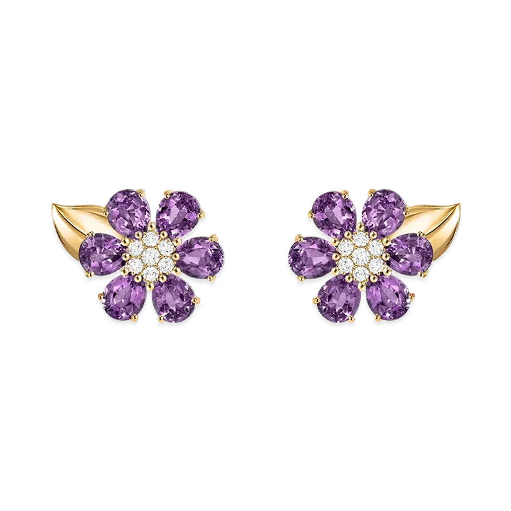 Van Cleef & Arpels Fleurette earrings "18K Yellow gold/Amethyst/Diamond"