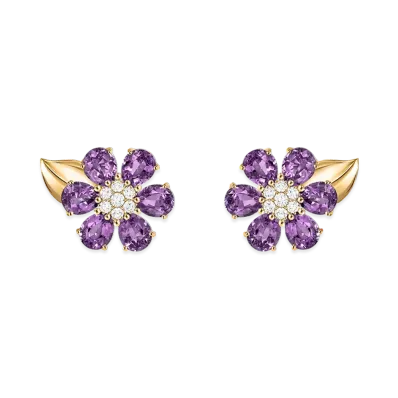 Van Cleef & Arpels Fleurette earrings "18K Yellow gold/Amethyst/Diamond"