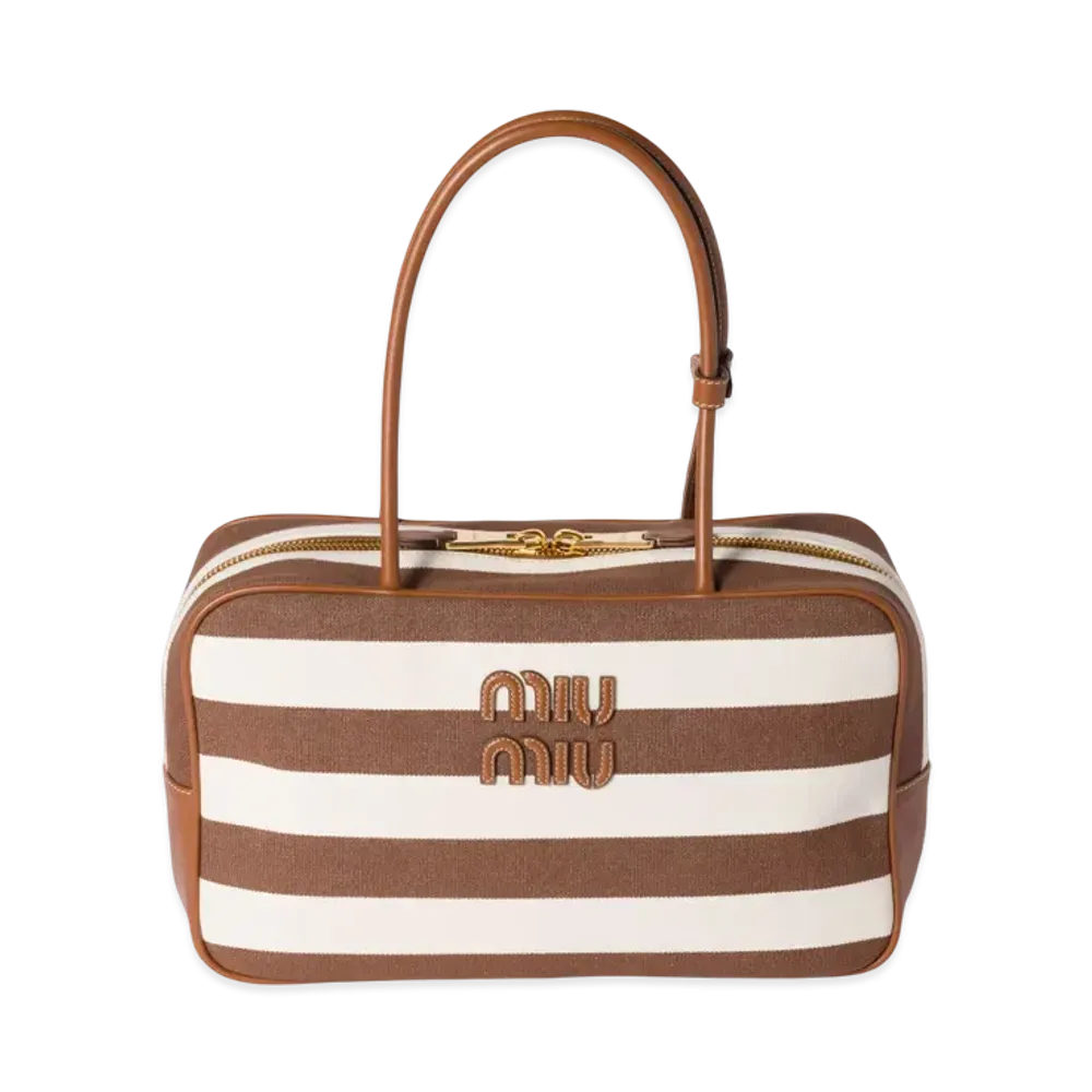 MIUMIU Beau Canvas and Leather Bag "Dark Brown/Natural"