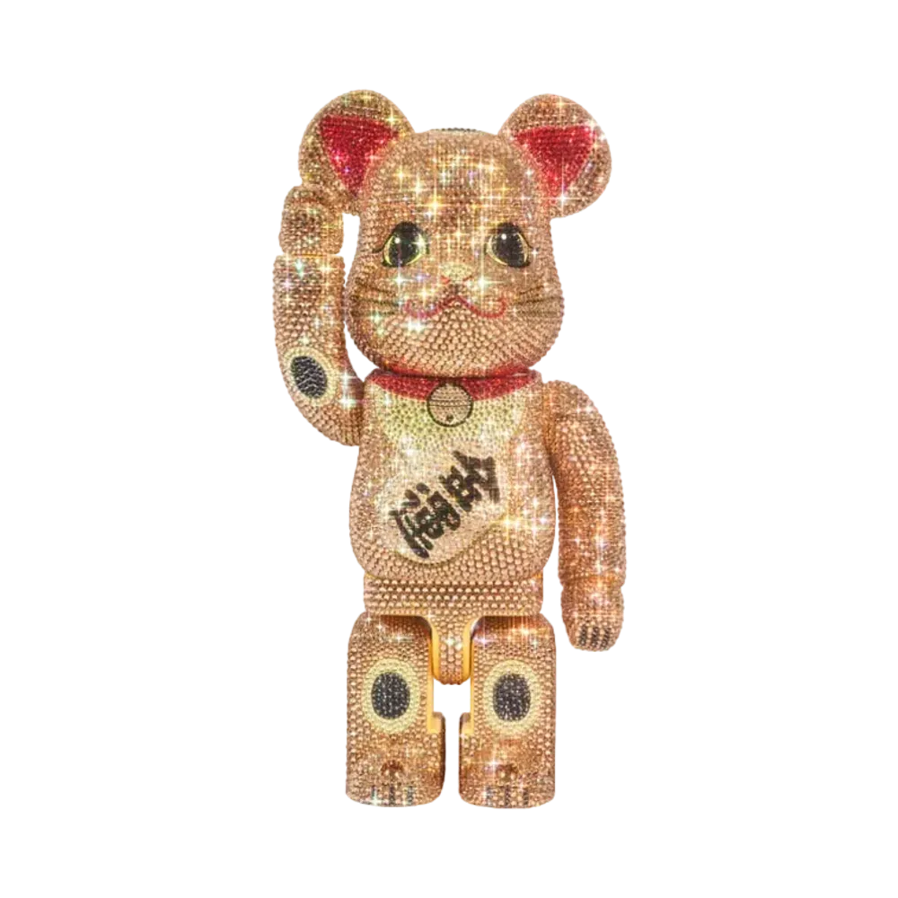 MEDICOM TOY "BEARBRICK" -LIGHTS STYLE- CRYSTAL DECORATE Lucky Cat Gold Money Fortune 400%