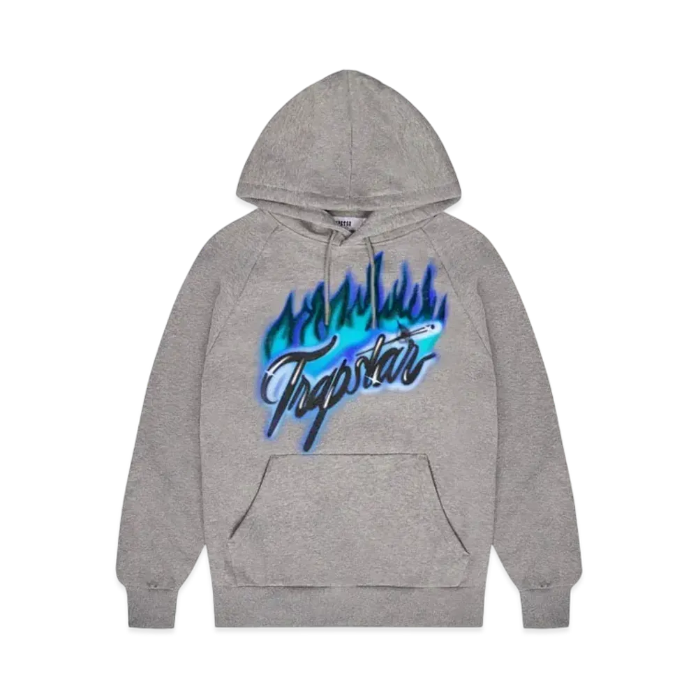 TRAPSTAR Flame Print Hoodie "Grey/Blue"