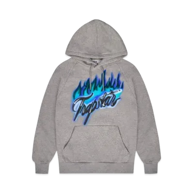 TRAPSTAR Flame Print Hoodie "Grey/Blue"