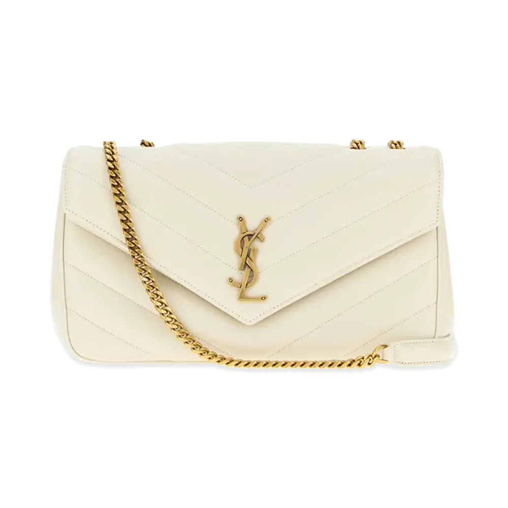Saint Laurent Women's Ice Leather Medium Loulou Shoulder Bag "White"