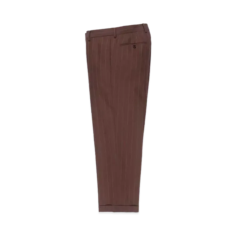 WACKO MARIA DORMEUIL / Striped Pleated Trousers (type-2) , Straight Trousers "Brown"