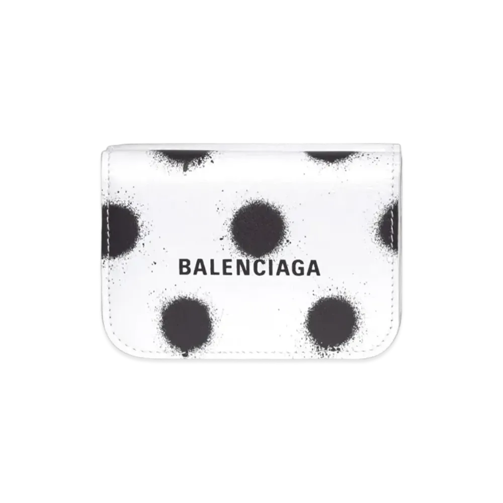 BALENCIAGA Cash Mini Wallet In Sprayed Polka Dots Printed Smooth Calfskin "White"