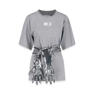 MM6 Maison Margiela Women's Round Neck T-Shirt Gloves "Gray"