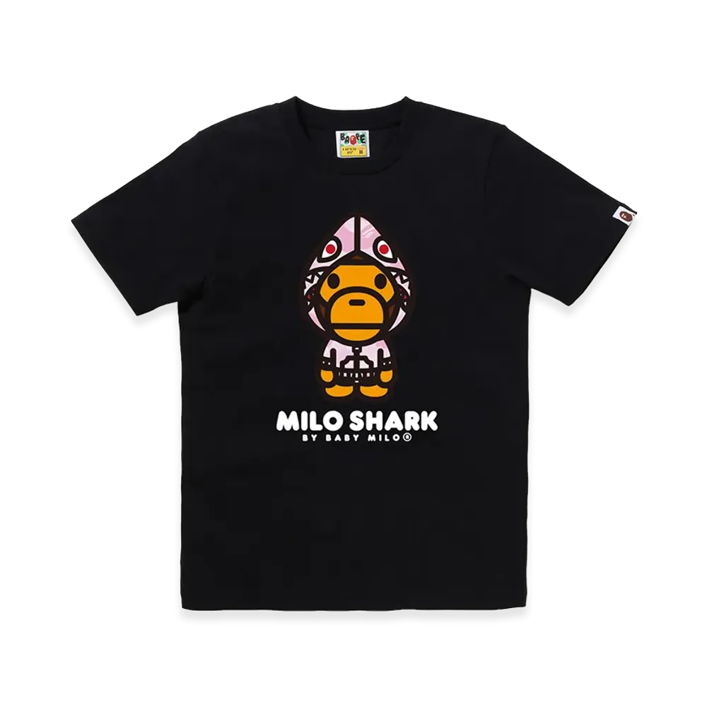 A BATHING APE Women's Milo Shark FZH Tee "Black/Pink"