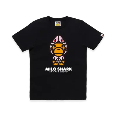 A BATHING APE Women's Milo Shark FZH Tee "Black/Pink"