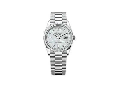 ROLEX Day-Date 36mm Platinum Diamond 128396TBR "White Mother-of-Pearl"