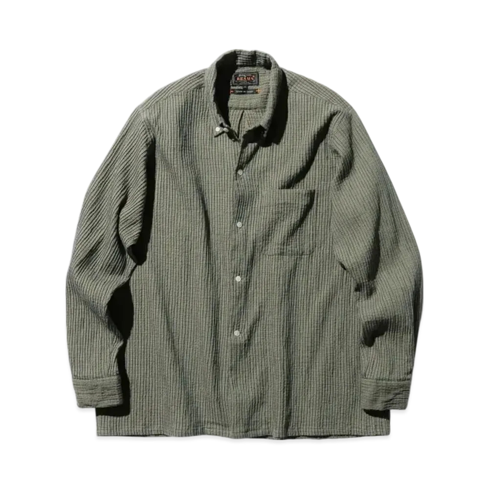 BEAMS Open B.D. Plaid "Olive"