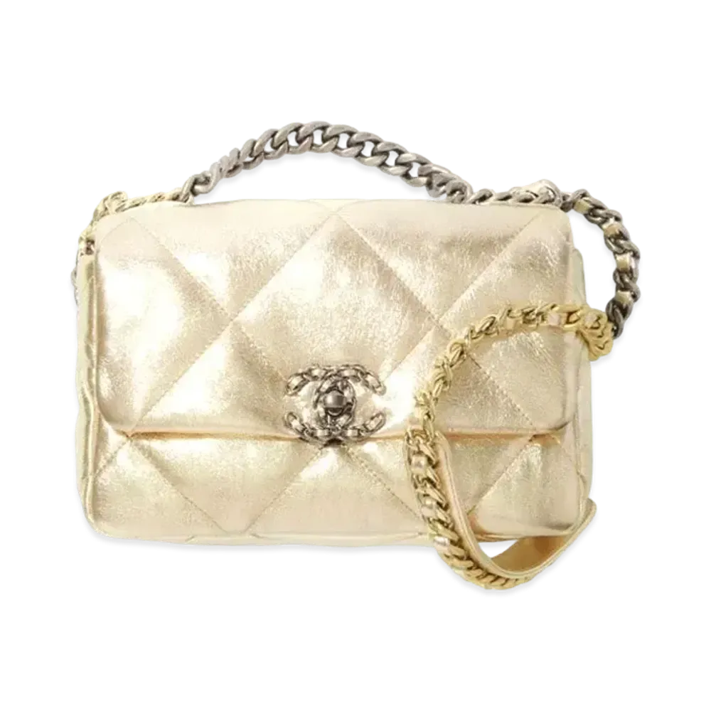 CHANEL 19 Hand Bag Metallic Lambskin "Gold"