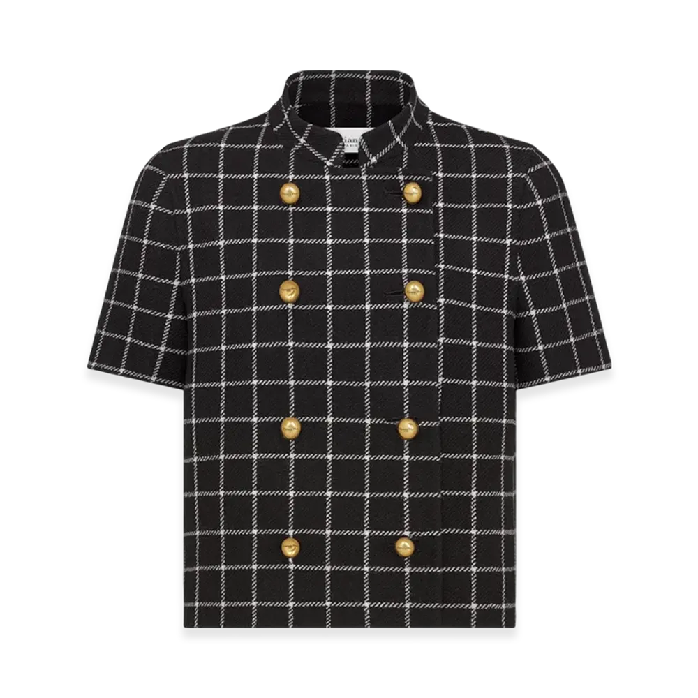 Dior Women's Double Breasted Double Sided Check'N' Dior Virgin Wool S/S Jacket "Black/White"