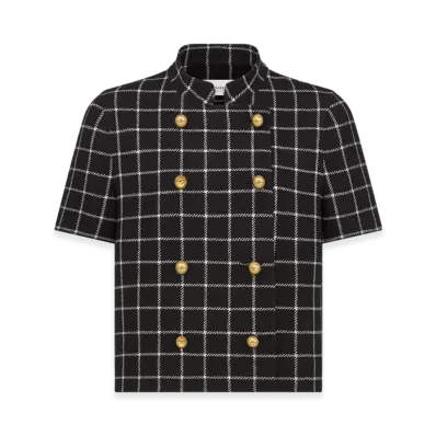 Dior Women's Double Breasted Double Sided Check'N' Dior Virgin Wool S/S Jacket "Black/White"