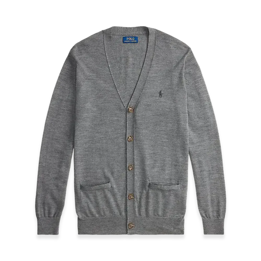 Polo Ralph Lauren Slim Fit Washable Wool V-Neck Cardigan "Fawn Gray Heather"