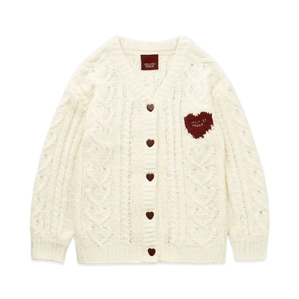 GELATO PIQUE Valentine Heart Aran Cardigan "Cream"