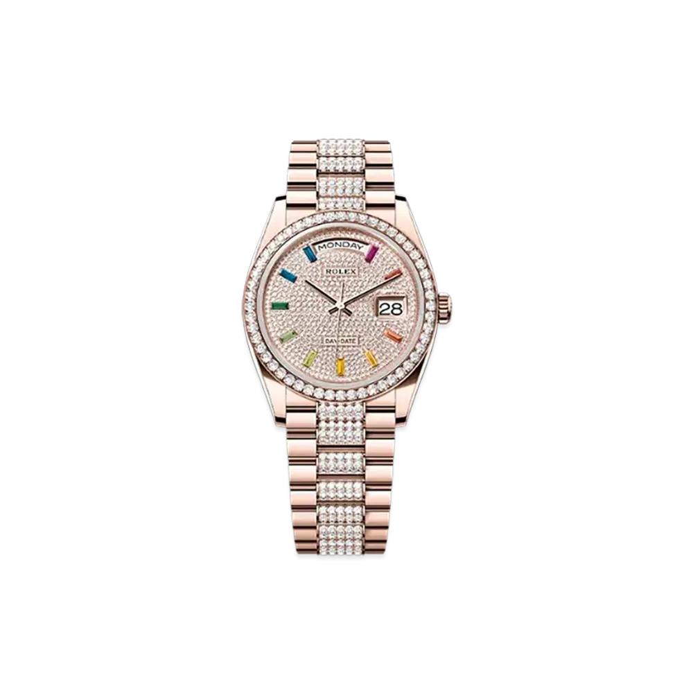 ROLEX Day-Date 36mm Everose Gold Diamond 128345RBR "Pave diamonds"