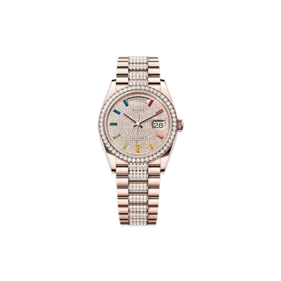 ROLEX Day-Date 36mm Everose Gold Diamond 128345RBR "Pave diamonds"