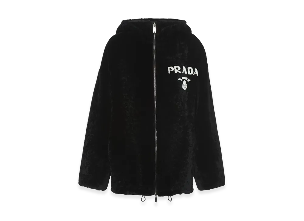 PRADA Women's Reversible Gabardine and Shearling Jacket "Black"