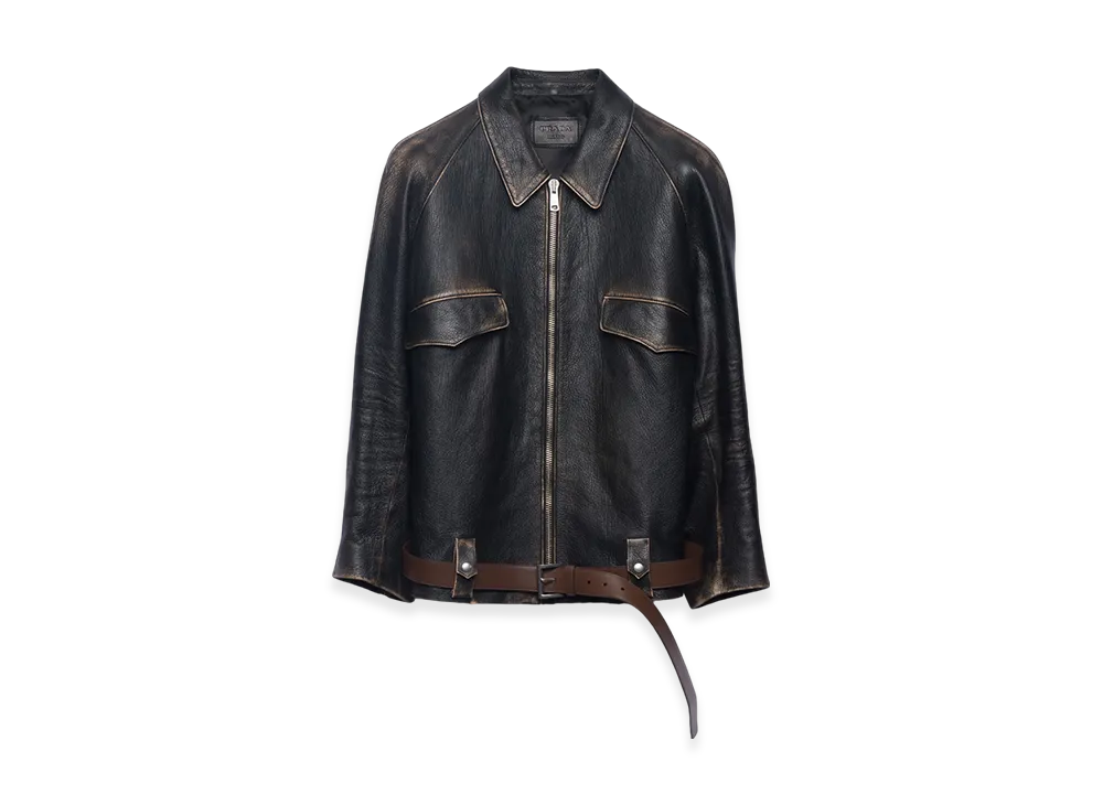 PRADA Women's Leather Blouson Jacket "Black"