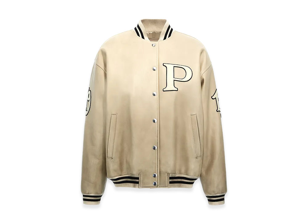 PRADA Women's Patches Leather Bomber Jacket "White"