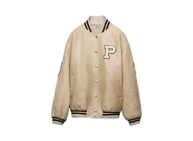 PRADA Women's Leather Bomber Jacket with Patch "Ivory"