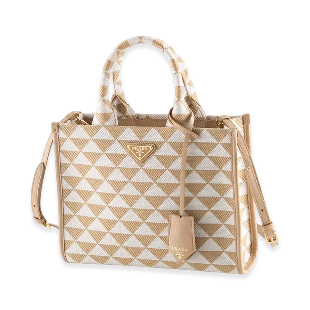 PRADA Triangolo Jacquard Sm Tote "Beige"