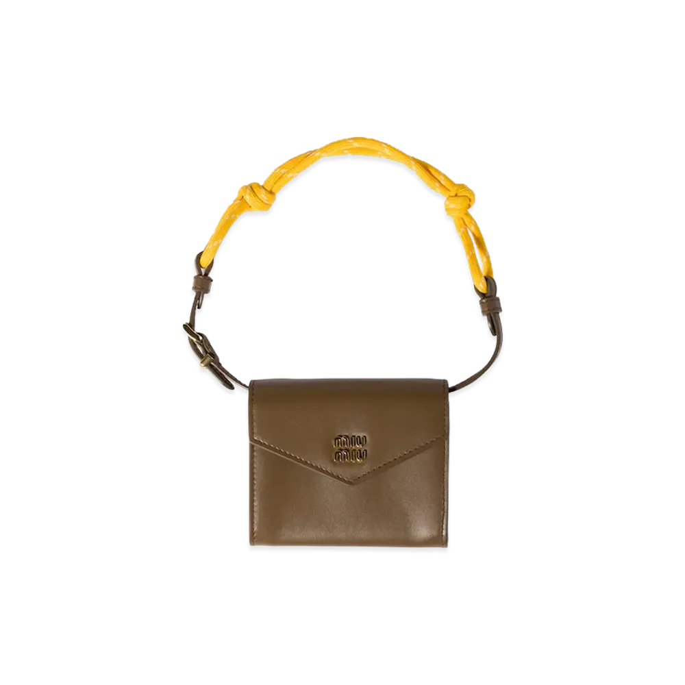 MIU MIU Leather Shoulder Wallet "Tundra Brown/Yellow"