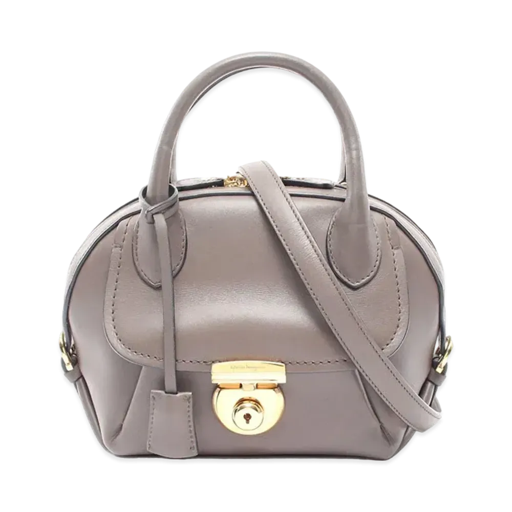 Salvatore Ferragamo Fiamma Leather 2WAY Bag "Gray"